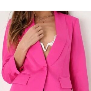 NWT Lulus Back in Business Women's Ruched-sleeve Blazer in Fuschia